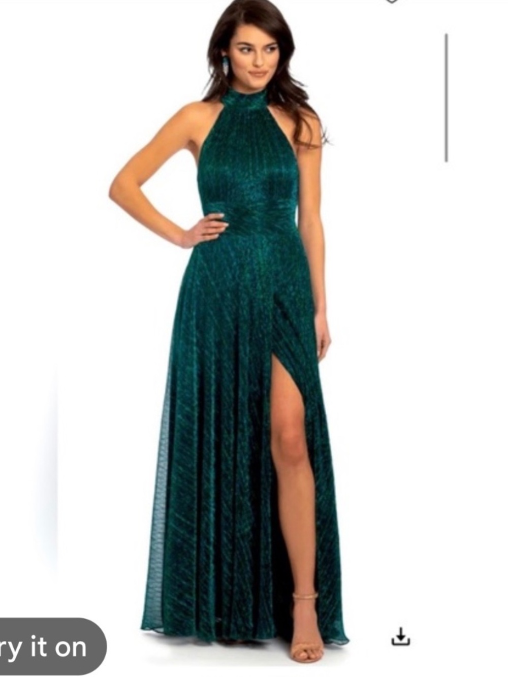 Betsy & Adam Women's Green Metallic Halter Lined Sleeveless Gown Dress SZ:6 NWT